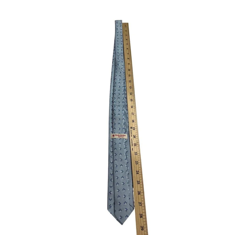 Brooks‎ Brothers Tie Men OS Blue Geometric Silk Red Fleece Herringbone USA B48
